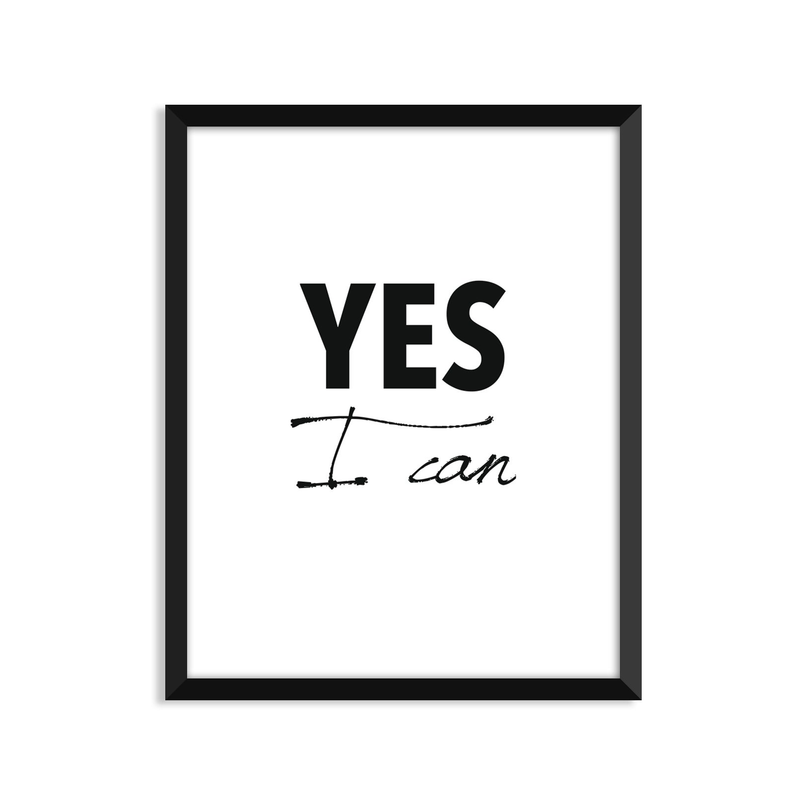 Serif Design Studios Yes I Can, Bold-Cursive, Black and White, Scandinavian, Minimalist Poster, Home Decor, College Dorm Room Decorations, Wall Art