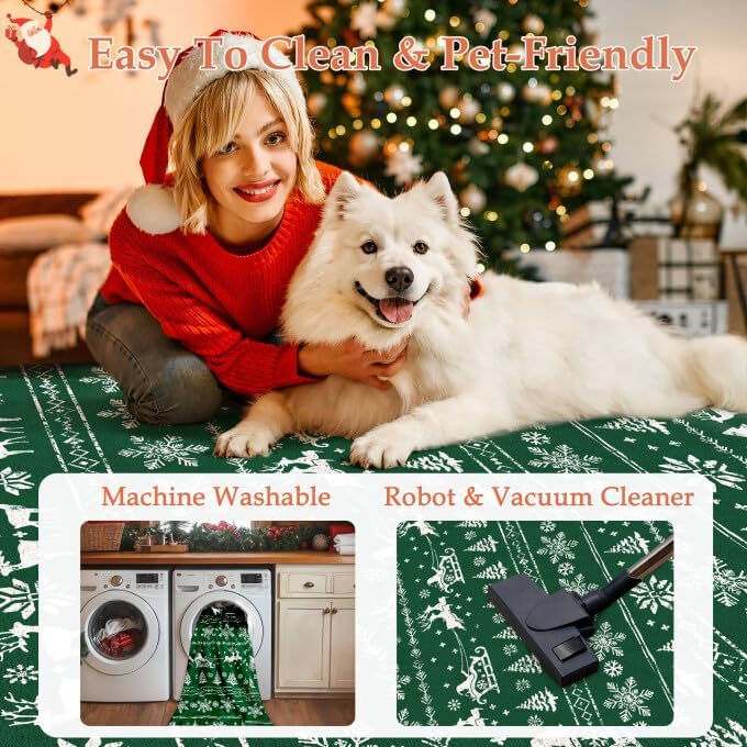 purecozy christmas area rug 6x9 for living room green washable non slip rug soft low pile large carpet xmas deer holiday decor throw rug for office dining room bedroom 6' x 9' (rectangular) deer | green (color may vary ours is red)