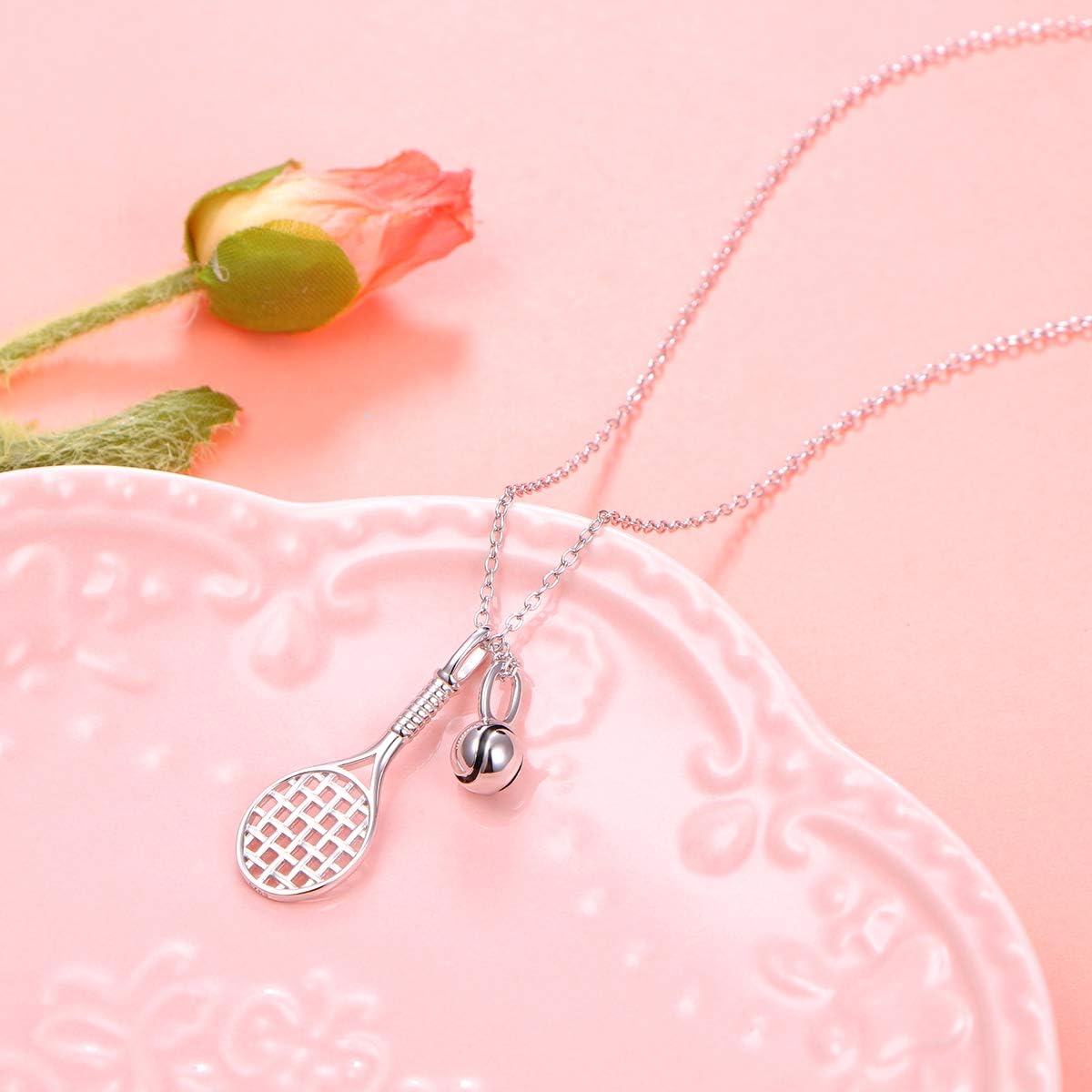DAOCHONG S925 Sterling Silver Jewelry Tennis Racket Pendant Necklace Gift for Tennis Sports lover 18 inches to 20 inches - Image 3