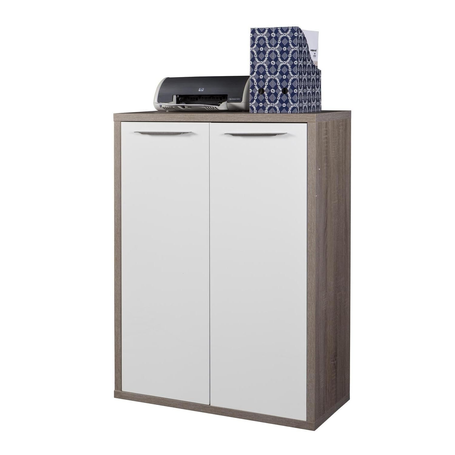 Composad | Ufficio Completo della Linea DISEGNO, Set di 8 Mobili, Libreria, Scrivania, Cassettiera, Mobile Archivio, Vetrina, Mobili Ufficio, Colore Rovere Sonoma e Bianco Laccato, Made in Italy