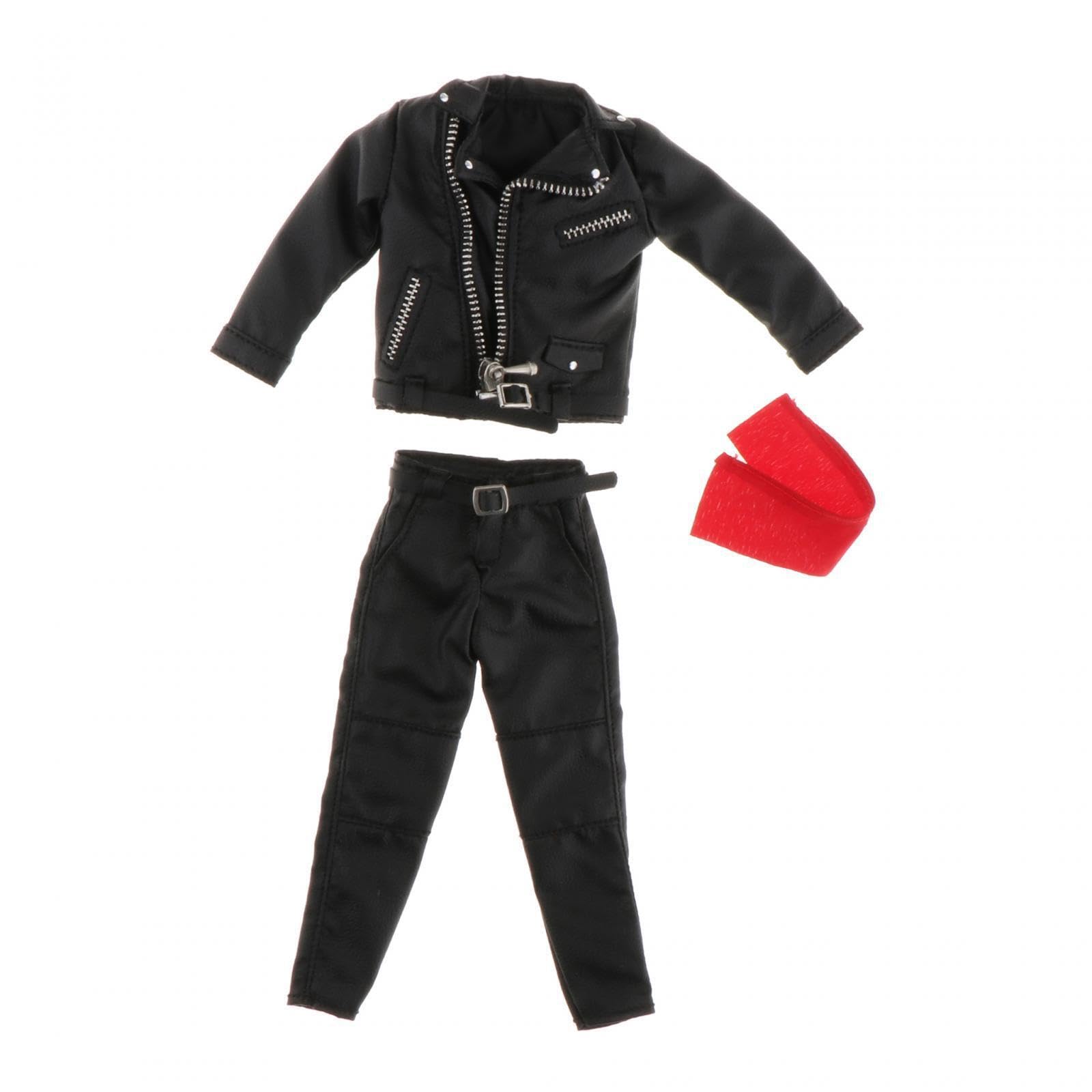 Puppenzubehör im Maßstab 1:12, bestehend aus Miniaturjacke und Hose, inklusive Kostüm, Hose und Gürtel, 1 Jacke, Modell aus PU Leder