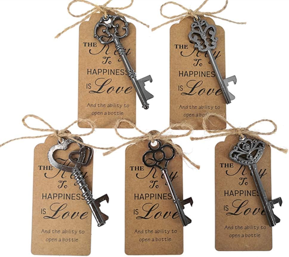 ALIMITOPIA 50pcs Skeleton Key Bottle Opener Bridal Shower Wedding Party Favor Souvenir Gift with Escort Tag and Jute Rope(Gun Black Tone)