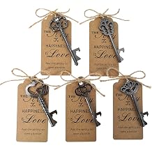 ALIMITOPIA 50pcs Skeleton Key Bottle Opener Bridal Shower Wedding Party Favor Souvenir Gift with Escort Tag and Jute RopeGun Black Tone