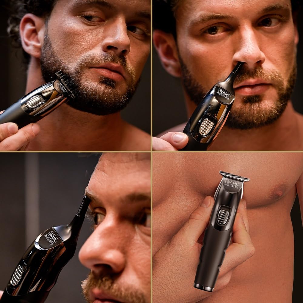 WAHL Manscaper Toolbox, multigroomer, regolabarba, tagliacapelli, alimentazione al litio, ricarica USB, pettini guida, ricaricabile, nero