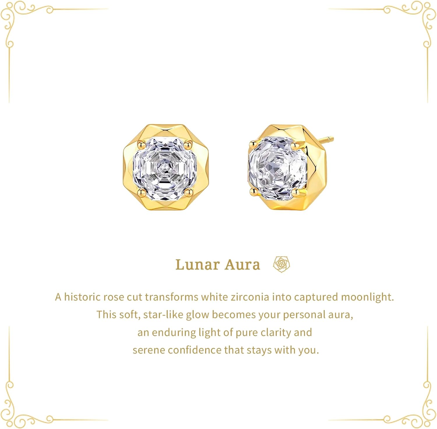 14K Gold Plated Stud Earrings for Women, Big Simulated Diamond Earrings in Sterling Silver Posts, Premium Cubic Zirconia in Pink, White, and Red, Hypoallergenic Vintage Style Luxury Valentines Gift, Wedding Jewelry