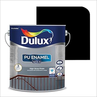 Dulux PU Enamel Black 1 Litre High Gloss Finish Paint for Interior Exterior Metal & Wood Surfaces with Fast Drying Anti-Rust & Complete Coverage