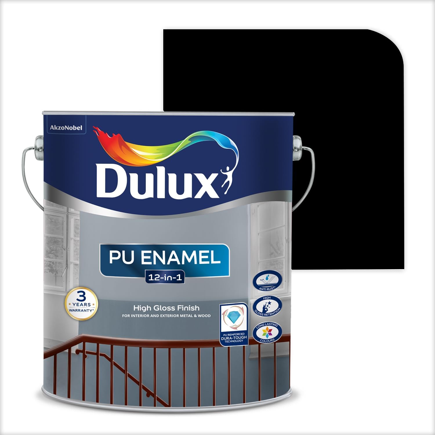 PU Enamel Black 500 ml High Gloss Finish Paint for Interior Exterior Metal & Wood Surfaces with Fast Drying Anti-Rust & Complete Coverage