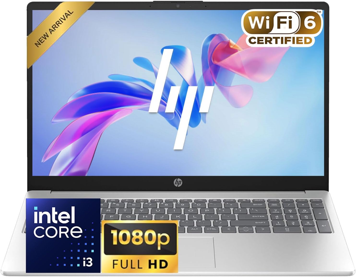 HP 15.6" Full HD Business Laptop Computer, 8GB RAM, 256GB SSD, Intel Core i3 CPU, Wi-Fi 6, Long Battery Life, Ultra-Quiet Design, 2026 Edition, Windows 11 with Office 365 for The Web