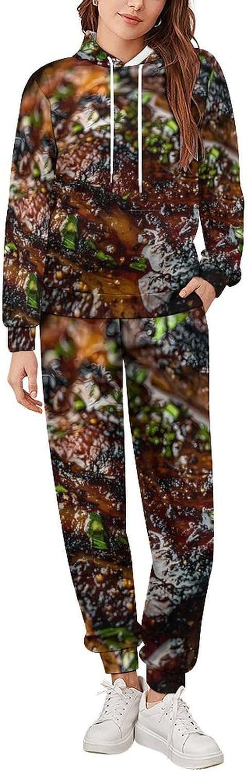 Beef Steak Men's Hooded Set Casual 2 Pieces Suits Pullover Tracksuit Hoodies And Sweatpants