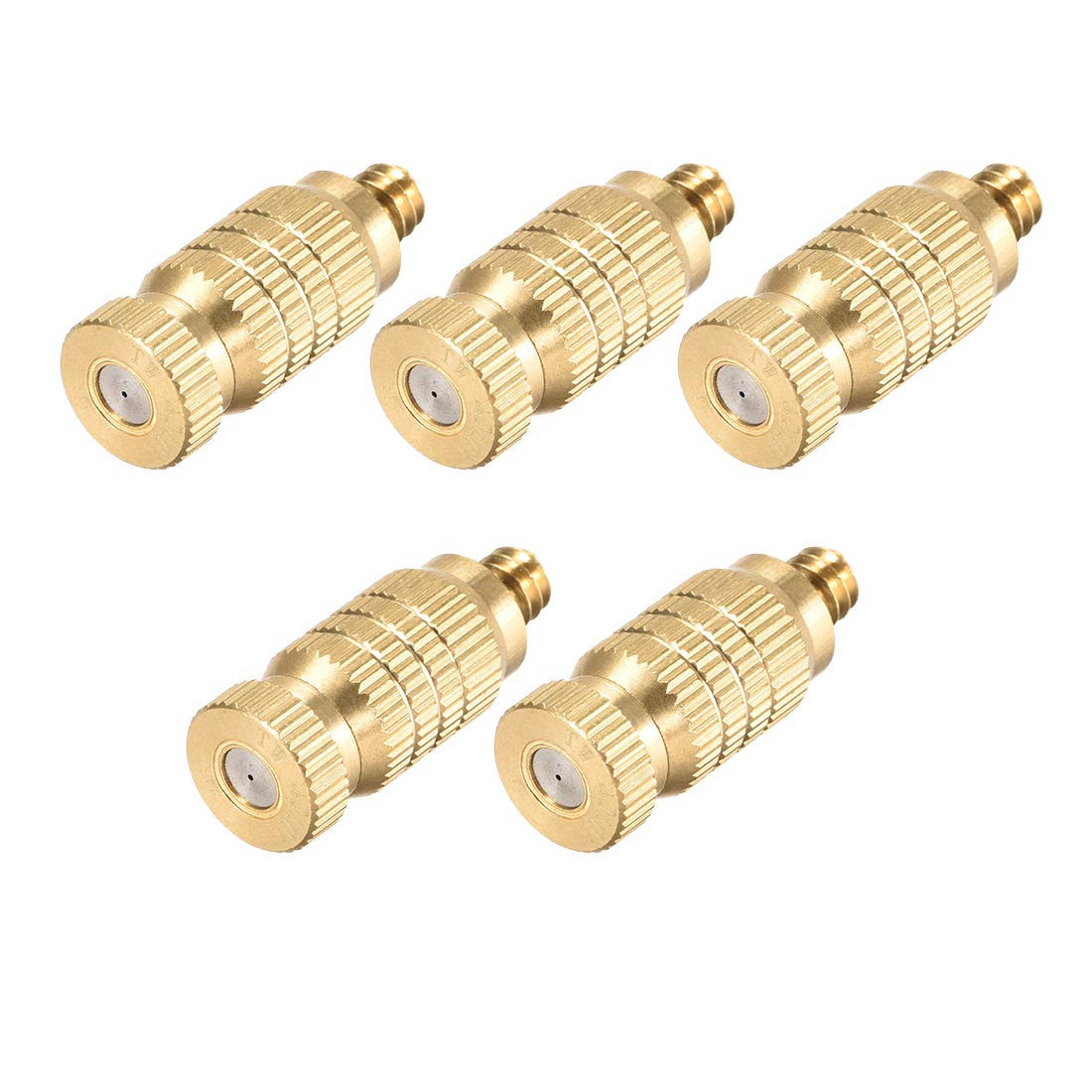 SOHNVWTGD Brass Misting Nozzle 3/16inch Threaded 0.4mm Orifice Dia Fogging Spray Head for Outdoor Cooling System 5 Pcs Golden