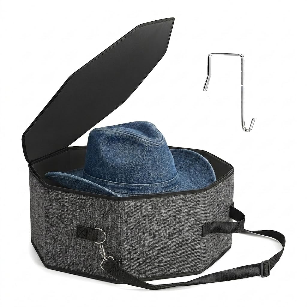 HXSYKJDM Hat Box with Lid – Foldable Grey Hat Storage Box, 44x44x17.5cm