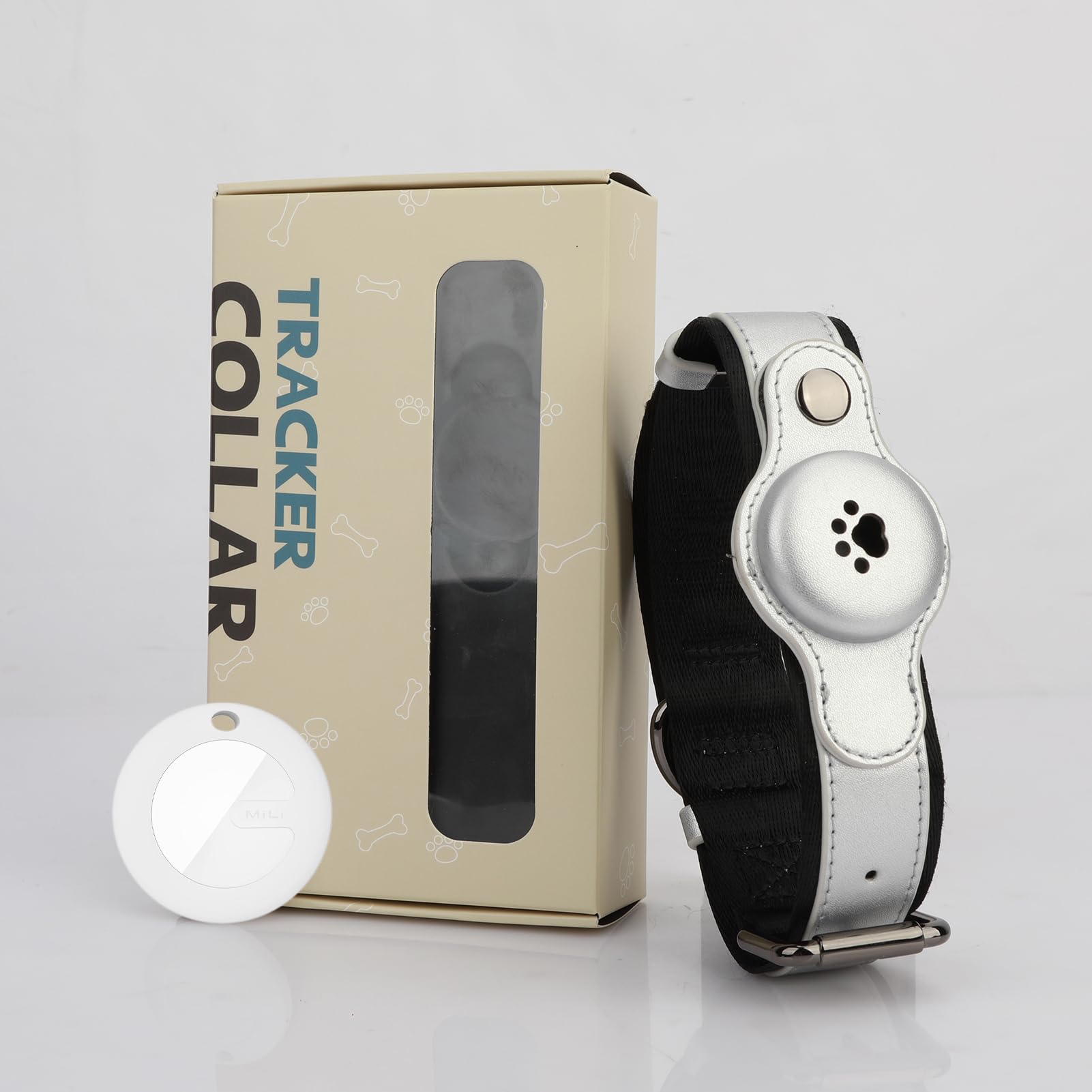 Obroża GPS Tracker dla psów, wodoodporna, lokalizacja GPS w czasie rzeczywistym dla psów, kotów, bagaż, bez opłaty miesięcznej (srebrna)