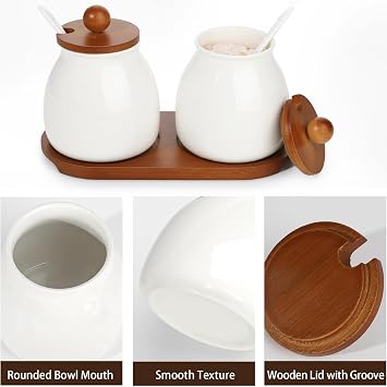 Ceramic Sugar Bowl Set of 2, Sugar Bowl with Lid and Spoon,Sugar Jar Container Set for Coffee Bar Kitchen Home (2, White)