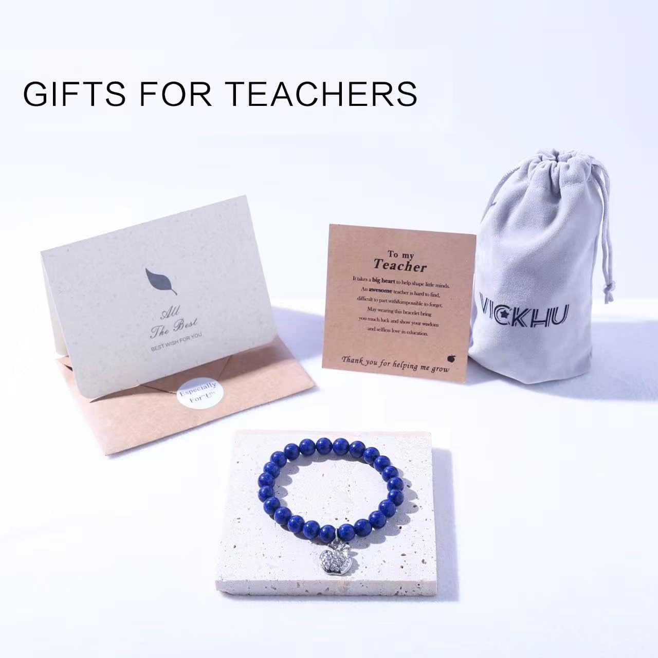VICKHU Teacher appreciation gifts,Natural Stone teacher Bracelet gifts for women,thank you gifts for teacher meaningful gifts for women with gift message card - Image 4