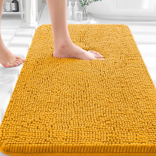 Image of OLANLY Bathroom Rugs 30x18, Extra Soft Absorbent Chenille Bath Rugs, Rubber Backing Quick Dry, Machine Washable Bath Mats for Bathroom Floor, Tub and Shower, Home Decor Accessories, Golden Yellow