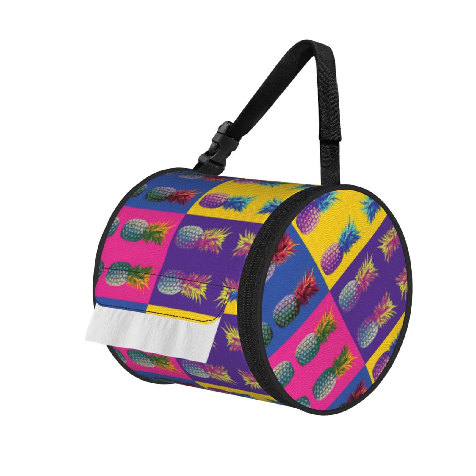 Colorful pineapple pattern Printed Toilet Paper Holder Bag, Adjustable Strap Roll Paper Organizer for Car Kitchen Outdoor