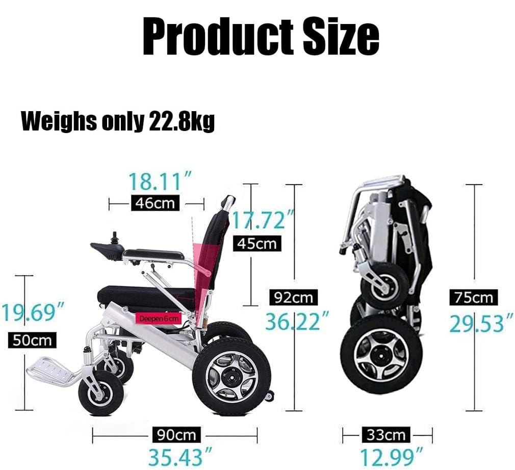 Silla de Ruedas Eléctrica de Alta Resistencia Silla de Ruedas Eléctrica Plegable Motorizada, Potente Motor Dual, Baterías de Litio 24V20A, Adecuada para Personas Mayores y discapacitadas