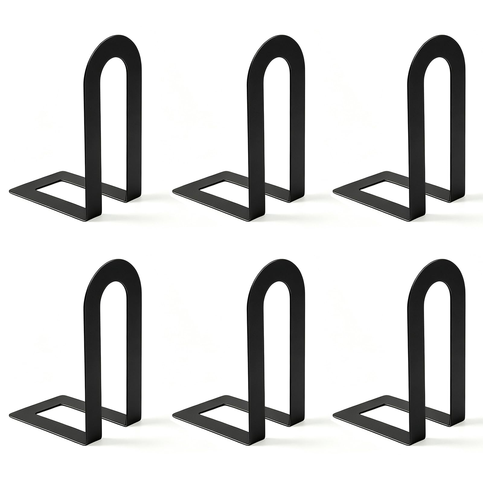 Book Ends for Shelves Heavy Duty Black Metal Bookends 6Pcs