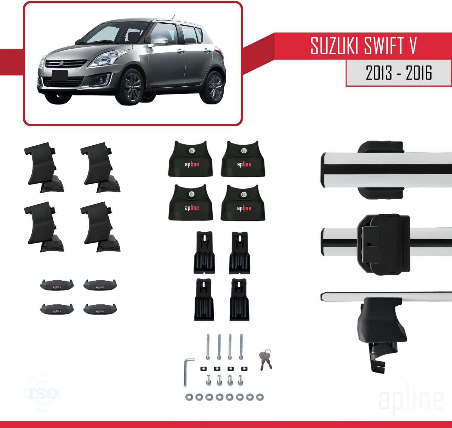 Compatible with Suzuki Swift 2 Post-Facelift 2013-2016 ACE-4 Car Roof Rack Cross Bar Grey Aluminium 2 Bars