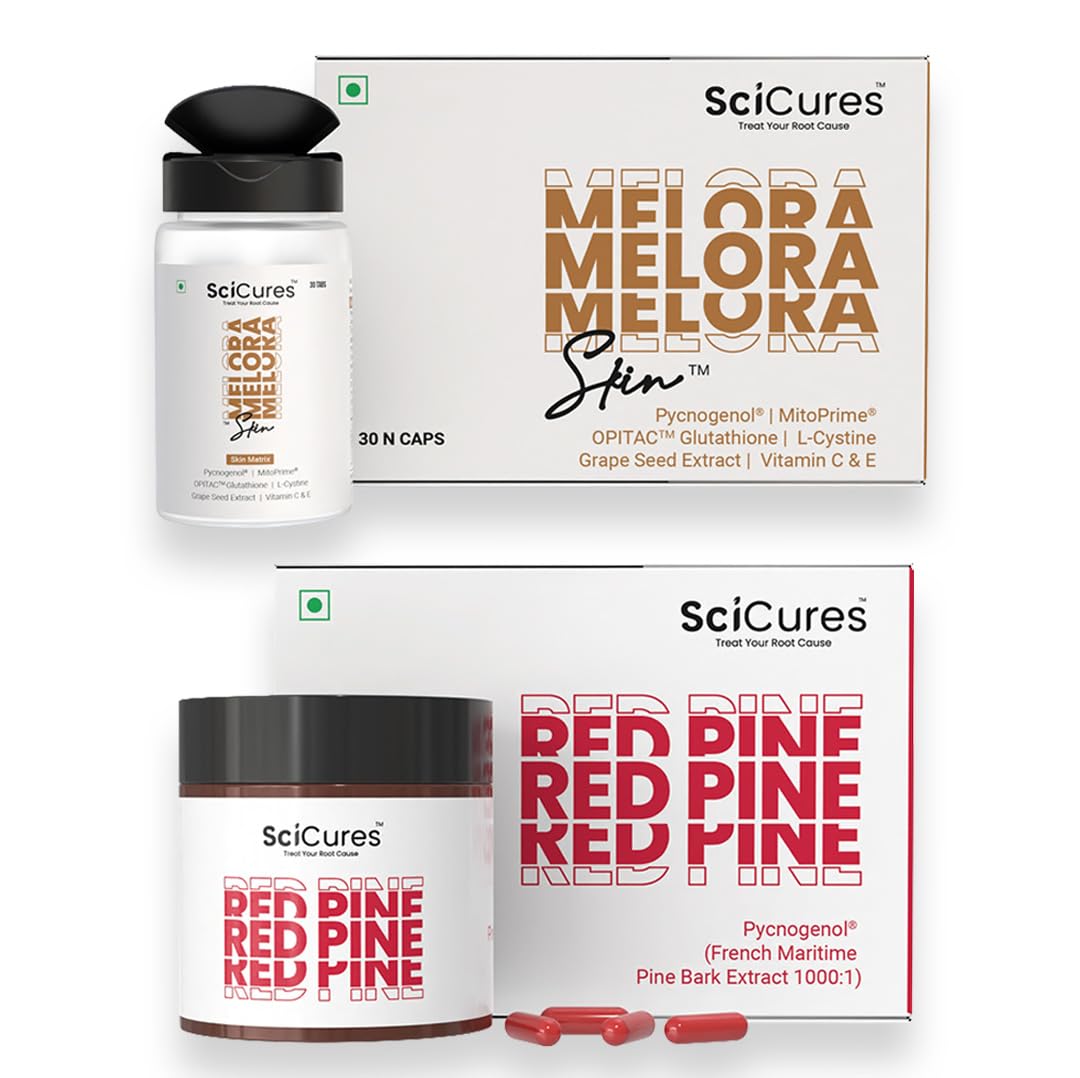 SCICURES Skin Science Bundle | Melora Skin Melasma & Pigmentation Tablets +  Redpine Vegan Collagen Builder & Hydration | Visible Results in 4 Weeks |  Inside-Out Skin Correction