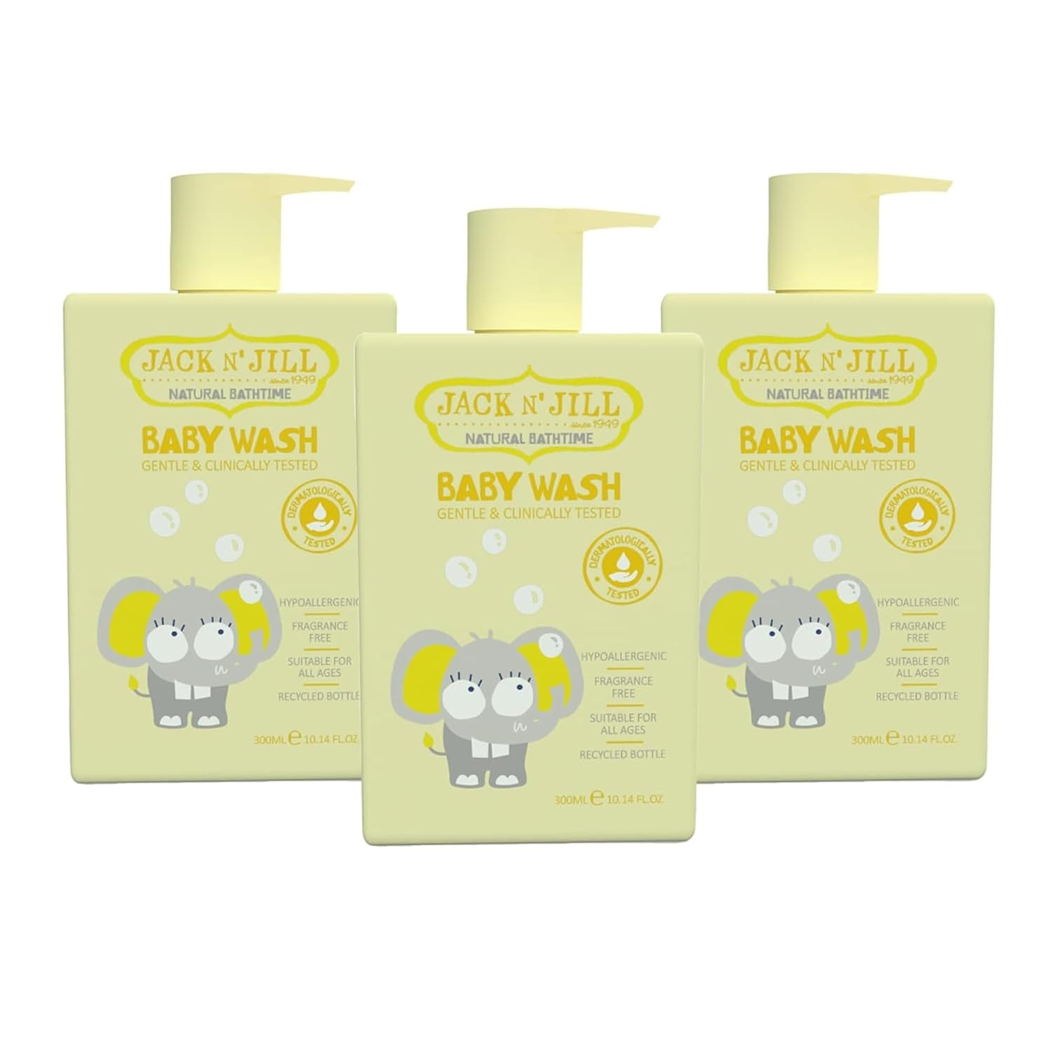 Jack N' Jill Natural Bathtime Baby Wash - Baby Wash Sensitive Skin, Hypoallergenic, Fragrance Free Baby Wash, Dermatologically Tested, Perfect for Newborns, Vegan - Scent Free, 300 mL (Pack of 3)