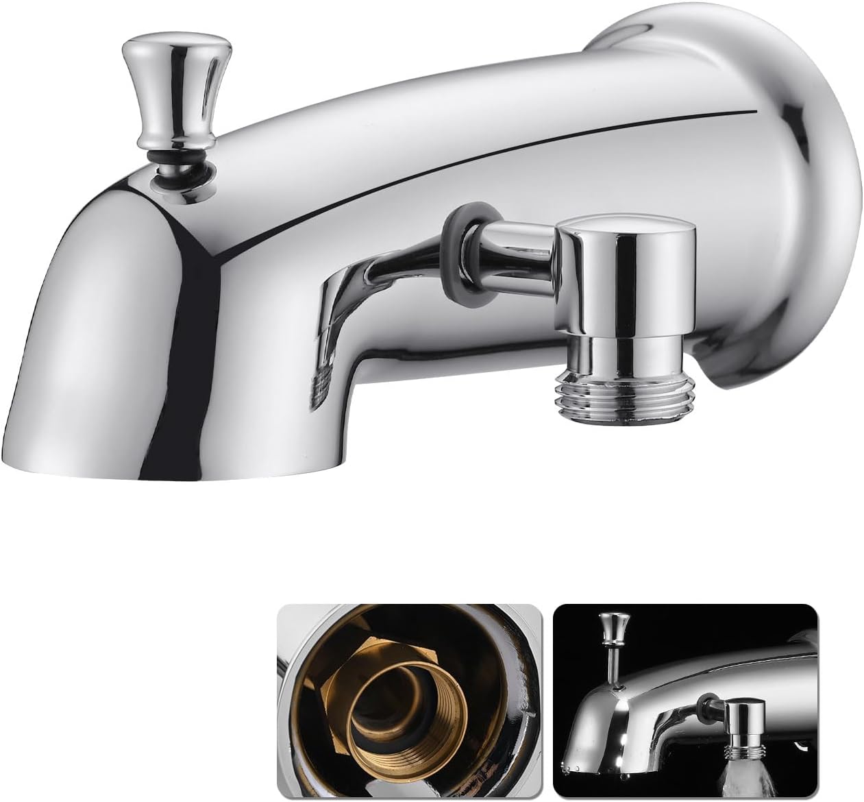 All Metal Tub Spout with Diverter for Hand Held Shower, Fits 1/2" or 3/4" IPS Bathtub Faucet with Shower Diverter, Chrome