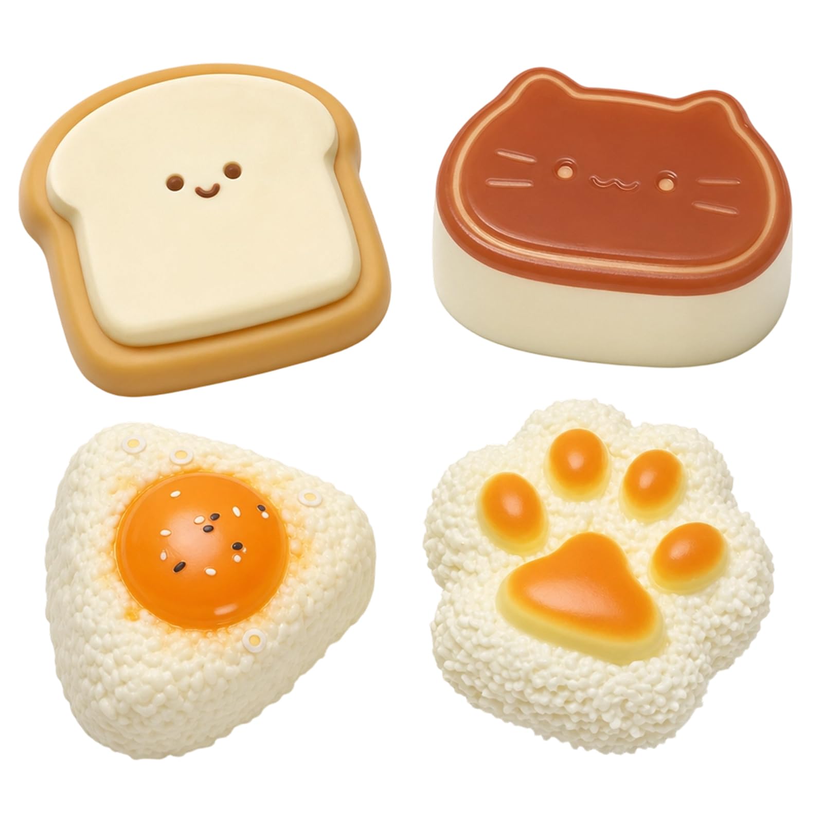 4Pcs Taba Squishy, Fufu Squishy Toys for Adults, Squishy Toys Set, with Cat Paw, Toast,Cheese Cake and Rice Roll Designs, Stress Relief Sensory Toys for Relaxation, Focus and Calm