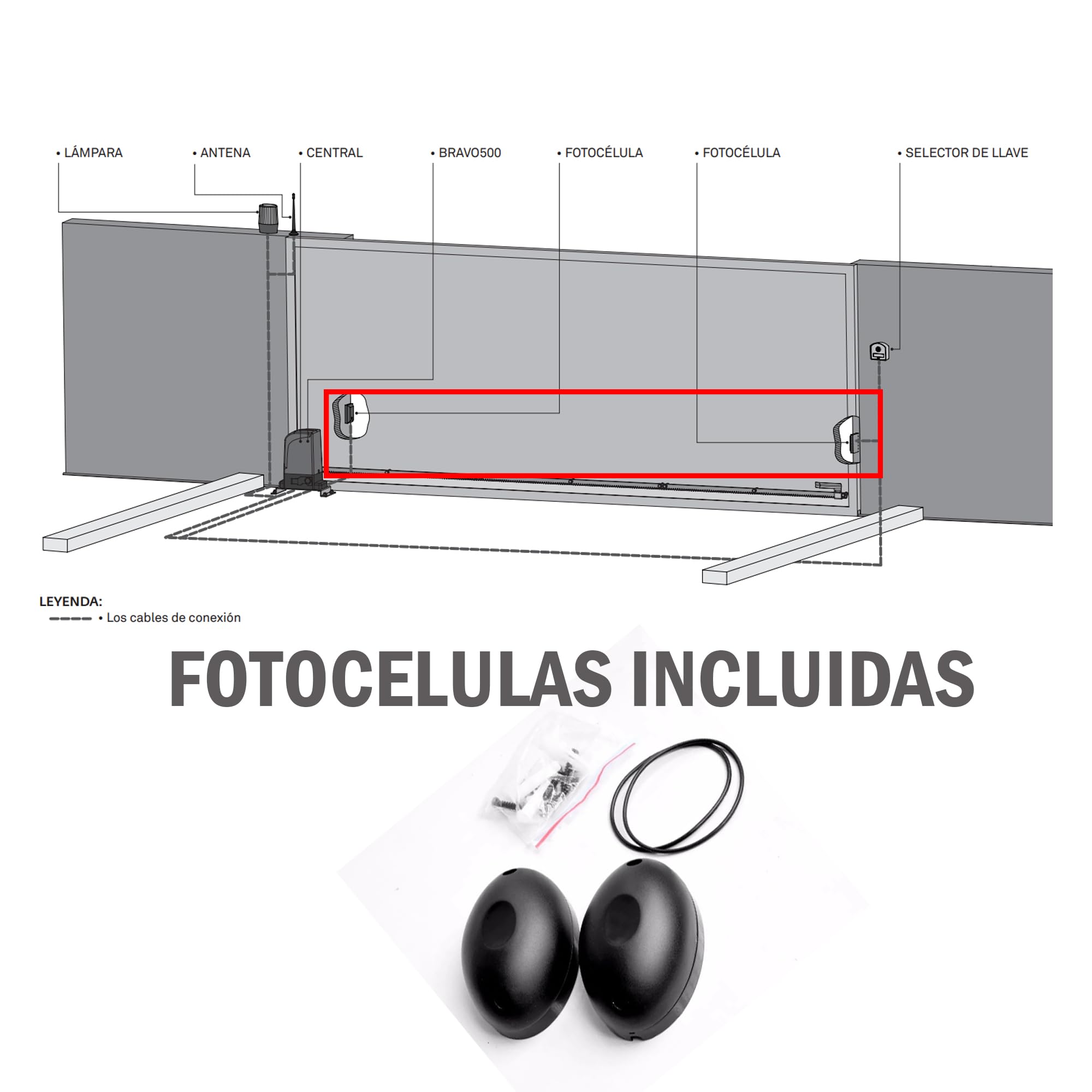 Kit Completo Motor corredera Profesional para automatizar Puertas y cancelas correderas de hasta 500 kg de Peso, con Cremallera de Nylon y Acero, fotocelula, mandos, y Placa de maniobras.