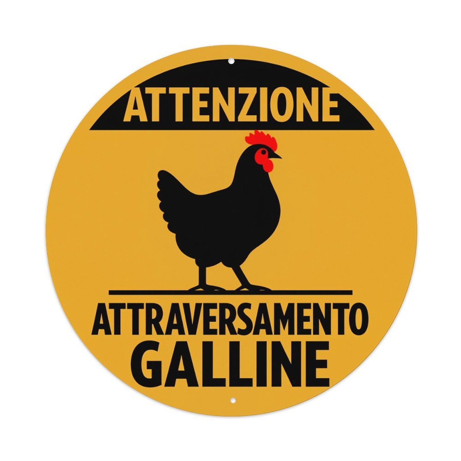 Caution Chicken Crossing Sign Round Tin Sign Vintage Style Metal Sign Home Bar Garden Wall Plaque Decor Metal Poster 8x8 Inch