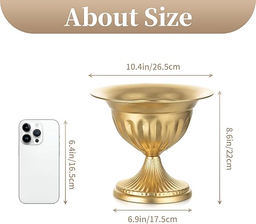 Miniatura 6 de Sziqiqi Jarrones de urna de metal dorado 8.6 pulgadas, 2 piezas de flores para centros de mesa de bodas, arreglos para florero de compota de flores