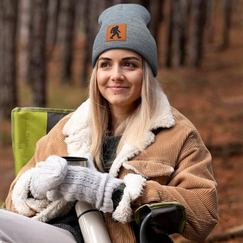 Image of Bigfoot Beanie for Men - Sasquatch Hat Winter Knit Cuffed Beanie for Women - Bigfoot Gifts for Christmas & New Year