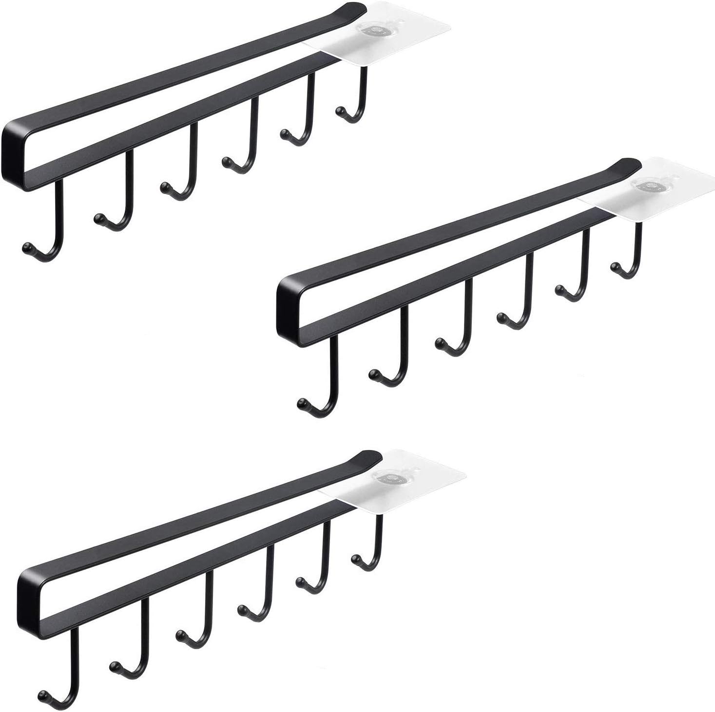 Alliebe 3 Pack Mug Cups Wine Glasses Storage Hooks Kitchen Utensil Ties Belts and Scarf Hanging Hook Rack Holder Under Cabinet Closet Without Drilling (Black)