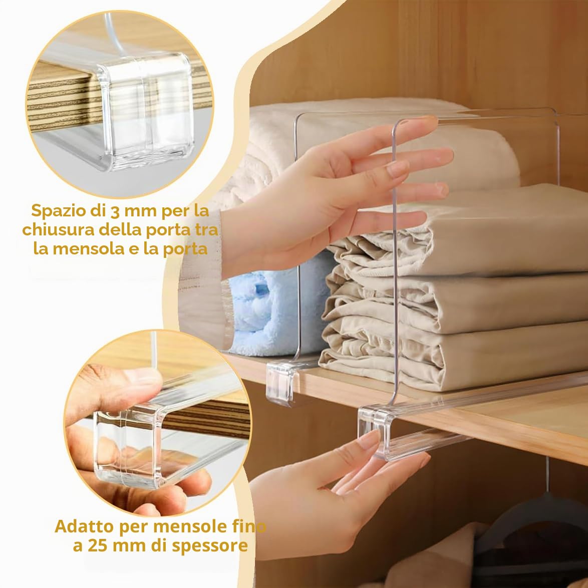 8 Separatori per Scaffali in Acrilico Trasparente, 30 x 20 cm Divisori Multifunzionali, Organizer Separatore Armadio Multiuso, Acrilico Trasparente per Camera da Letto, Uffici e Molto Altro