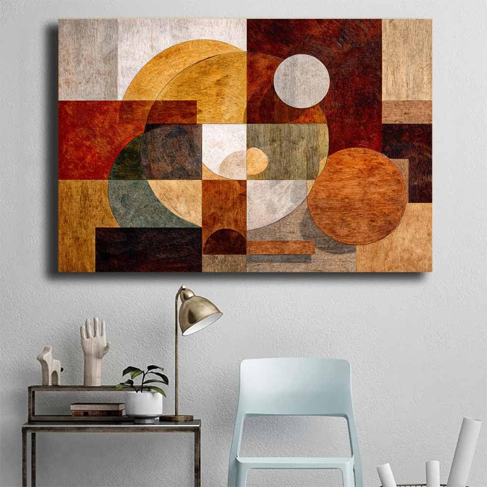 WUFIEA Ogólny abstrakcyjny obraz na płótnie drewniana geometria do salonu sypialni biura dekoracja (khaki26) - 60 x 80 cm oprawiony