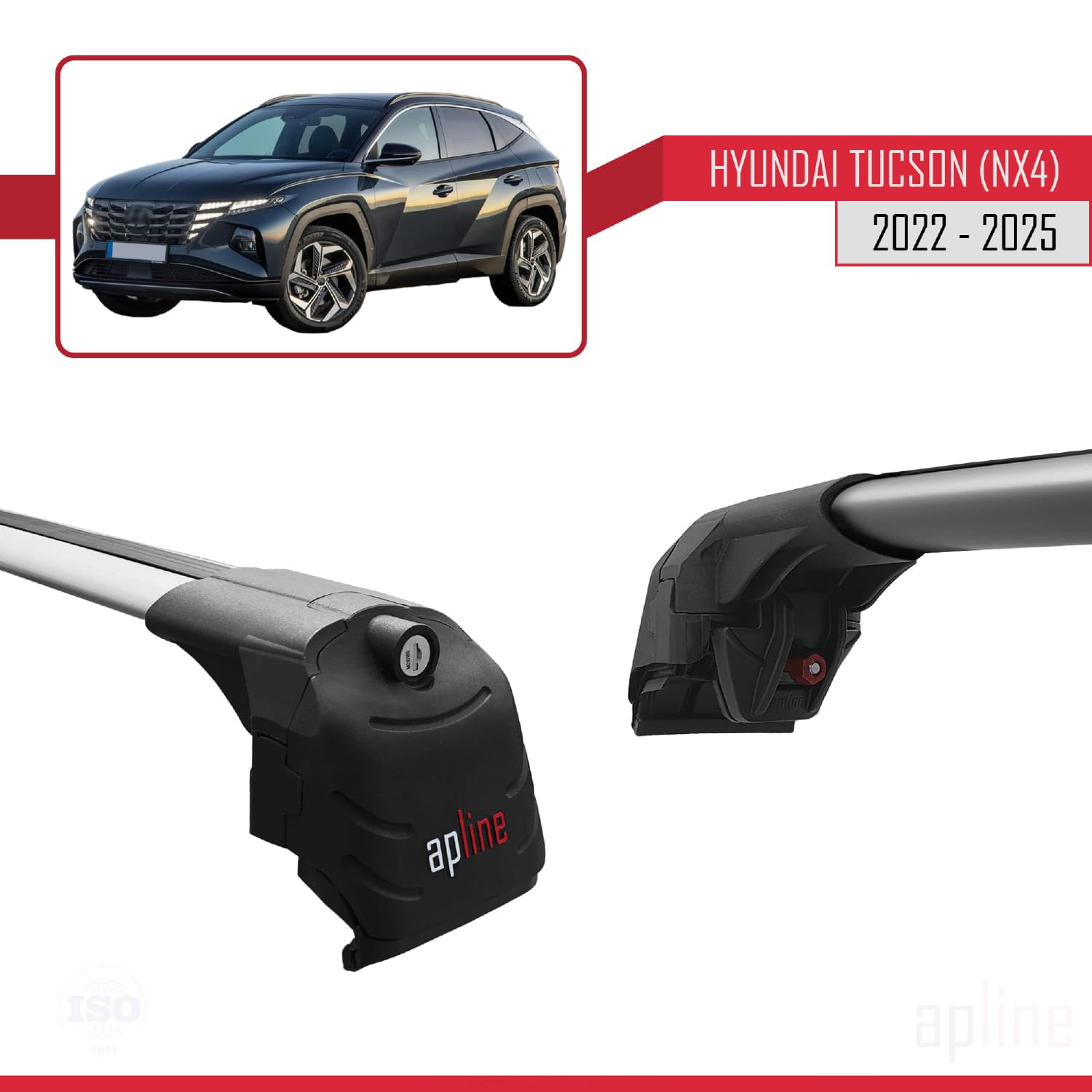 Barres De Toit Apline ACE-2 Pour Hyundai Tucson 4 (2022-2025) - Gris Aluminium, Porte-Bagages 75kg