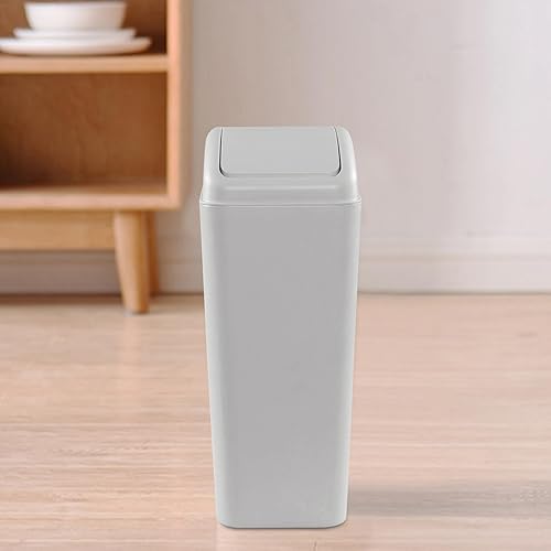 Miniatura 4 de Pekky Cubo de basura de plástico pequeño de 3.5 galones/14 L, tapa oscilante, bote de basura delgado para baño, gris claro