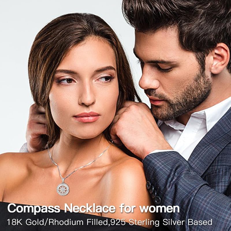 Compass Necklace for Women, Compass Jewelry for Her Idea for Graduation Gift Birthday Gift Anniversary Wedding Gifts I'd be Lost without You(18K Gold/Rhodium Filled With S925) - Image 5