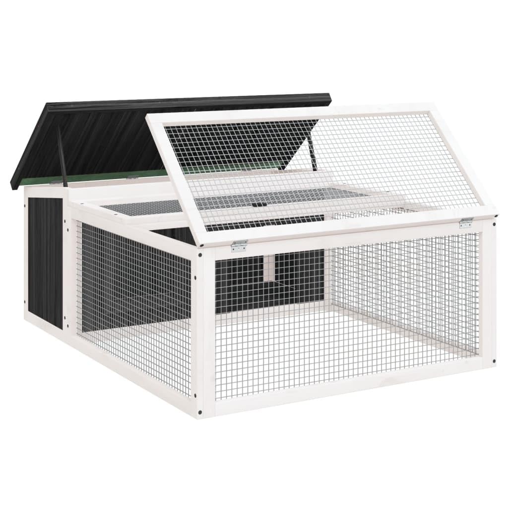 Kaninchenstall Grau aus massivem Kiefernholz 117,5x97x47,5 cm mit Freilaufgehege und Nistkasten für Kaninchen, Meerschweinchen, Kleintiere, Outdoor geeignet, sicherer Auslauf und Schutz