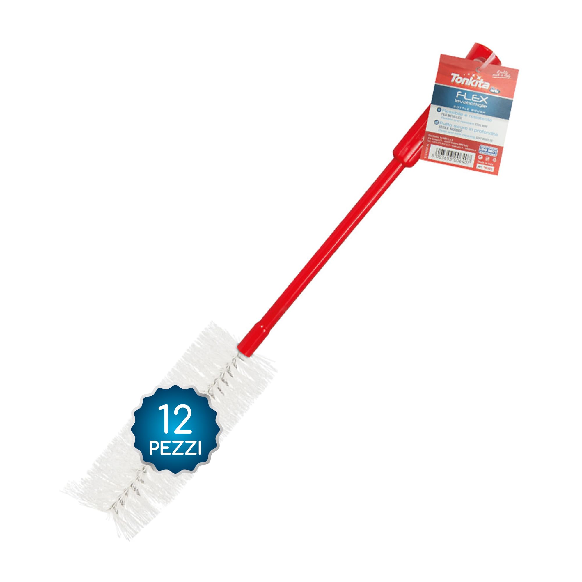 TONKITA | 12 Flex Scovolo Lavabottiglie, Lavabottiglie Resistente e Flessibile con Setole Morbide, Scovolino per Borracce, Spazzola per Bottiglie, Thermos, Biberon - Confezione da 12 Pezzi