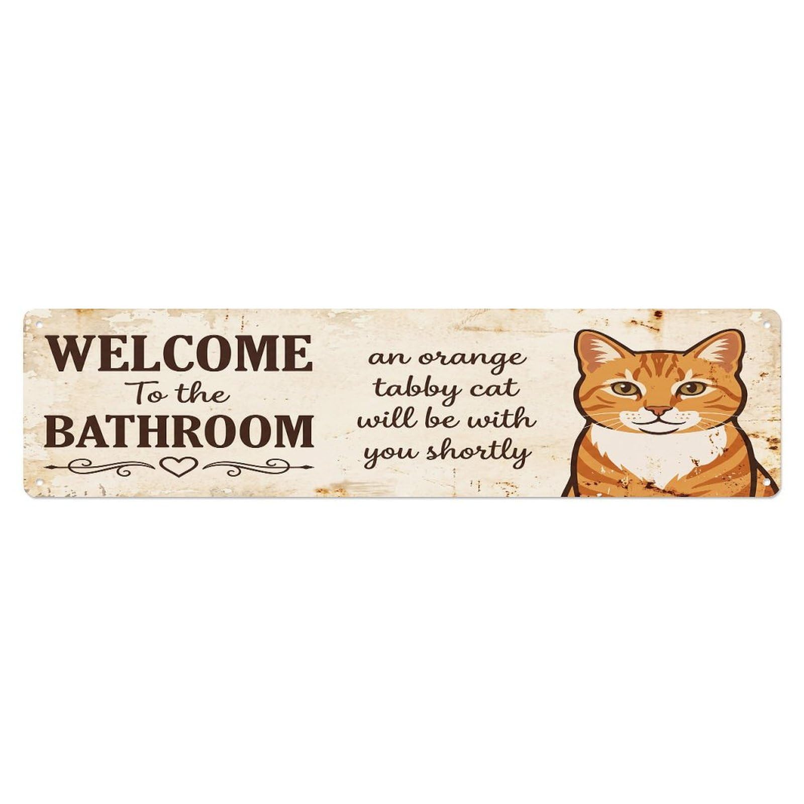 Vintage WELCOME To The BATHROOM Orange Tabby Cat Metal Tin Sign