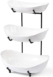 HBlife Fruit Bowl for Kitchen Counter - 3 Tier Ceramic Fruit Rack, Fruit...