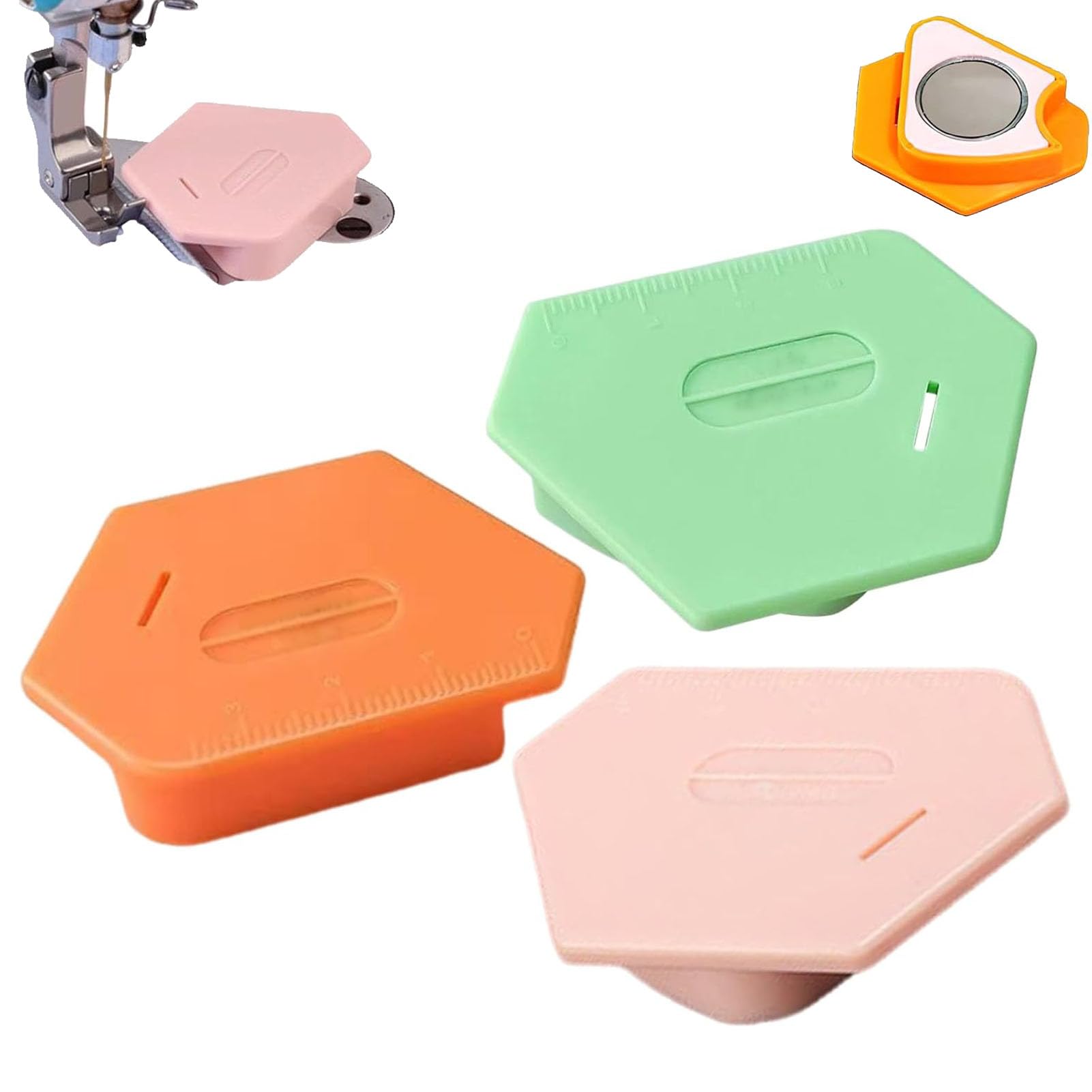Magnetische naadgeleider voor naaimachine, magnetische universele geleider voor naaimachine, sterke magnetische positioneringstool, polygonale naadgeleider zoomgeleider met schaal (3pcs