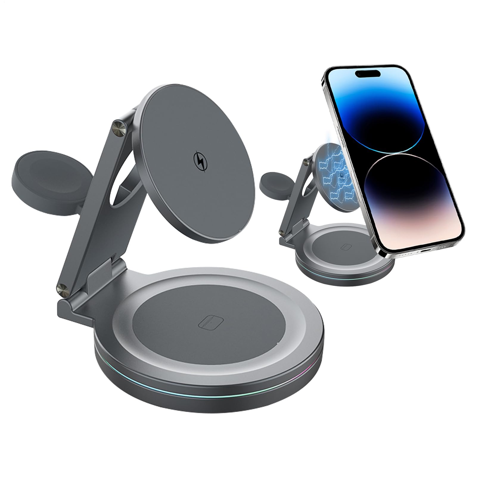 Estación De Recarga Inalámbrica Carga Rápida Magnética | Soporte Carga Inalámbrica 360° Soporte Plegable Portátil para Móvil, Consola, Hogar, Viaje, Bolso, Escritorio, Mesita De