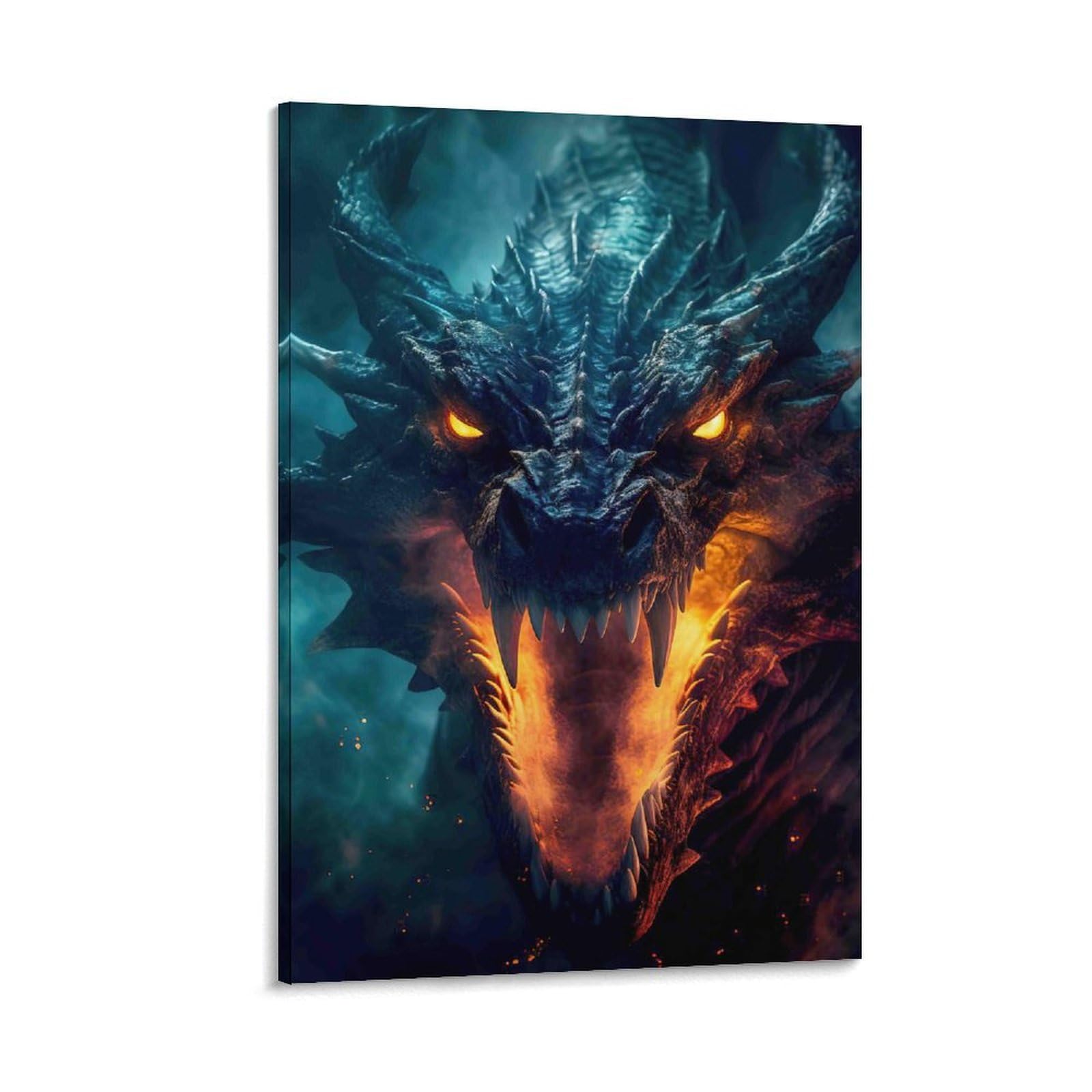 DHBANEIOK Dragon Head Fire Poster Artwork Canvas Prints Picture Modern Canvas Wall Art Picture Wall Hanging for Bedroom Living Room Decor 16x24inch(40x60cm)