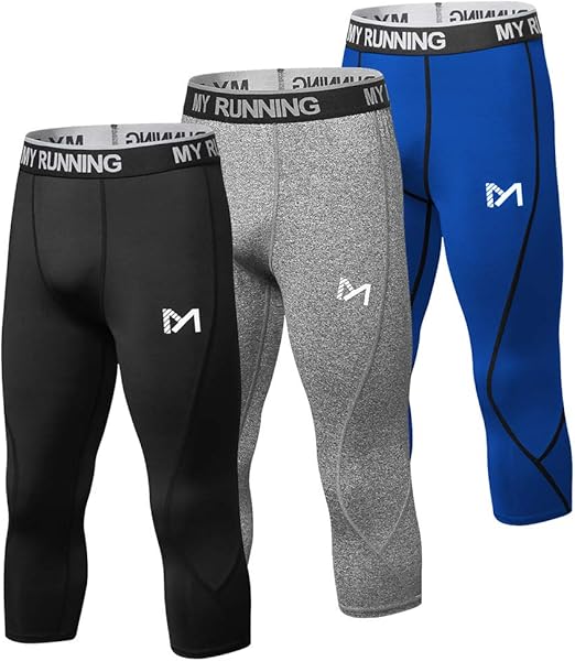 MEETYOO Men's 3/4 Compression Pants Leggings Tights, Cool Dry Sport