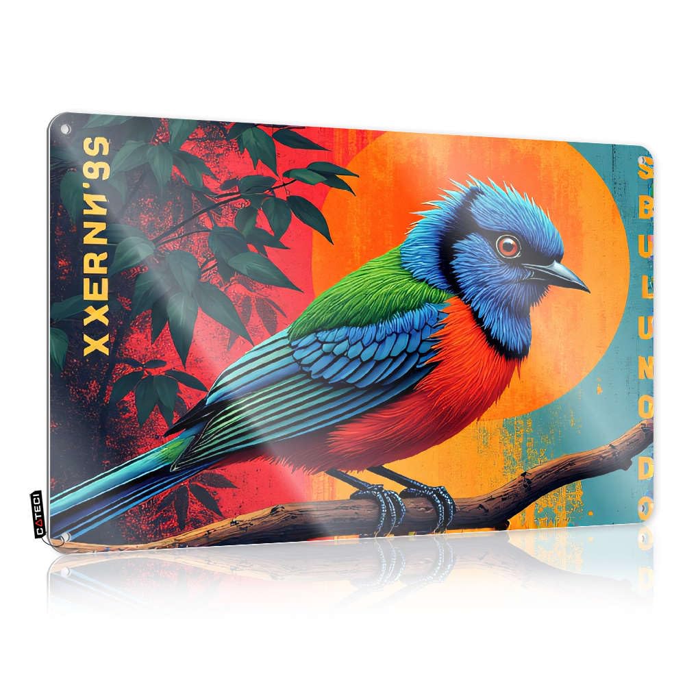 Signs New Wall Art - A Colorful Bird Perched On A Branch With Vibrant Leaves Accessories Funny Retro Style Decoration For Yard(20X30CM)