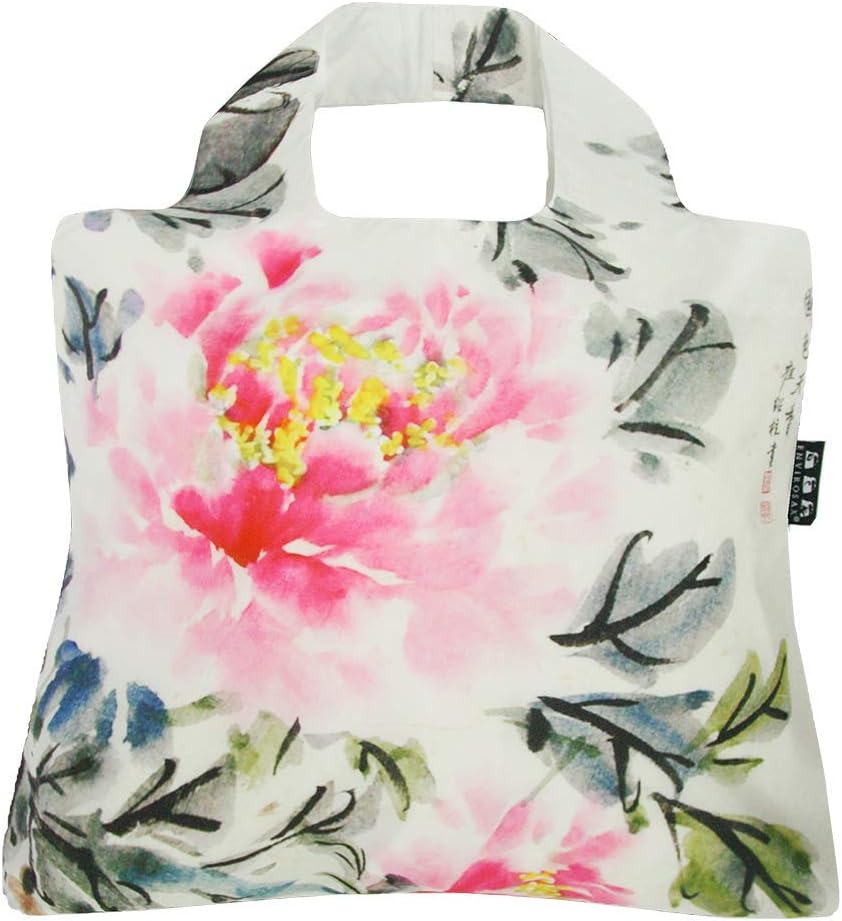 Envirosax Reusable Grocery Bags-Fashionable Shopping Tote Bag Set of 5 China-chic Design Peony Multicolored