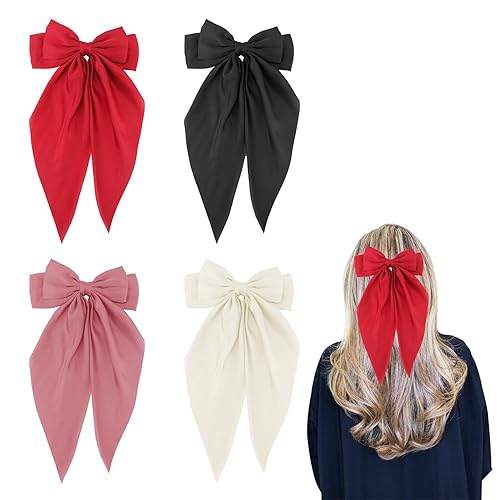 Miniatura 1 de 4 lazos grandes para el cabello, pinzas grandes para el cabello, pasadores franceses de color sólido, lazo sedoso de satén de cola larga, lazos para