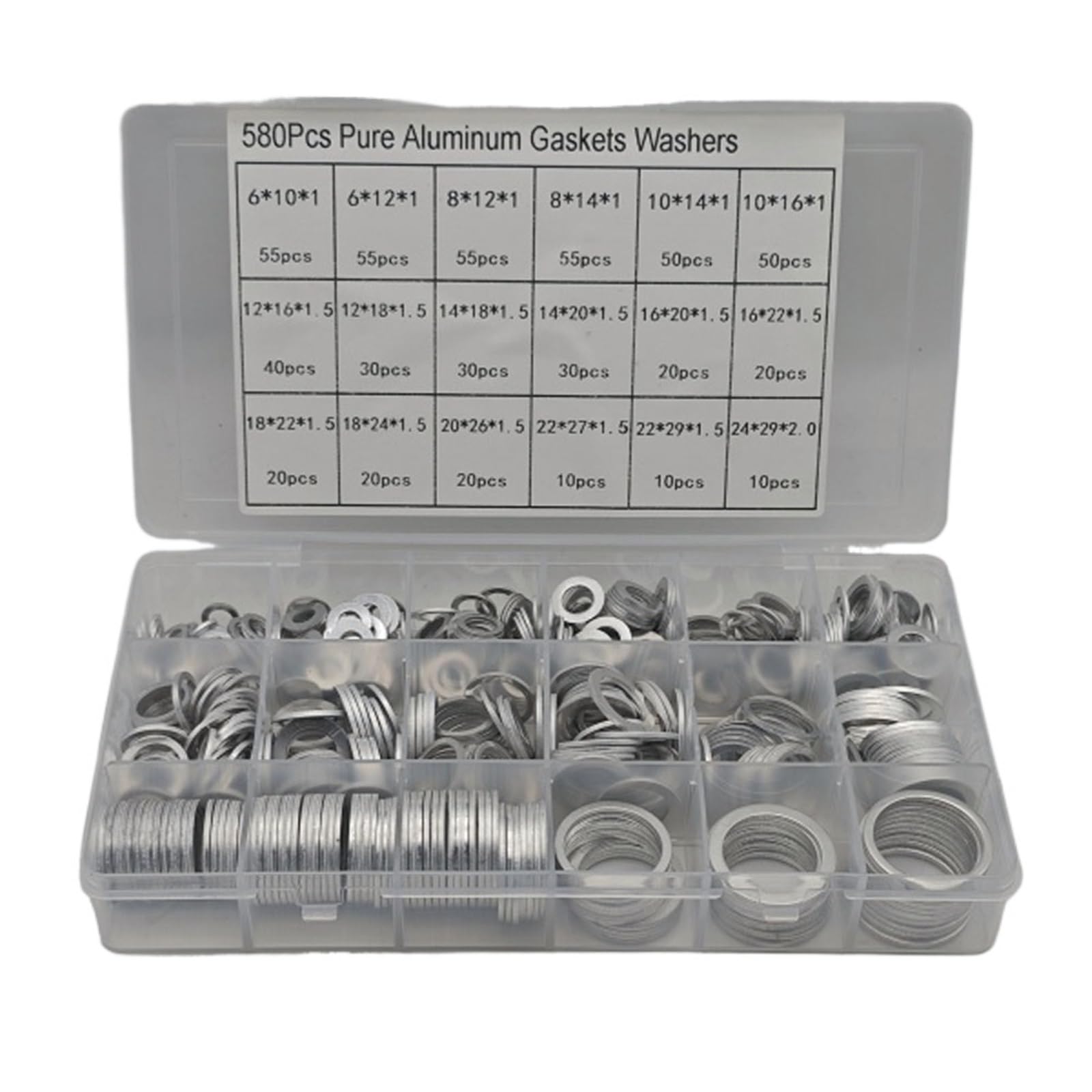 Lot de 580 joints de bouchon de vidange d'huile - 18 tailles - Bouchon de vidange en aluminium automobile M6-M24