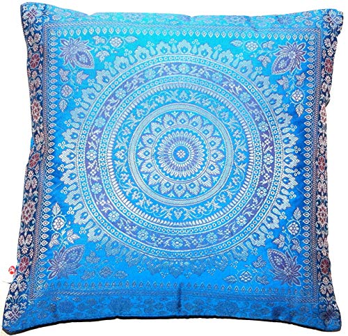 Ruwado Housse de coussin en soie tissée à la main Motif mandala indien 40 x 40 cm Bleu marine Cover